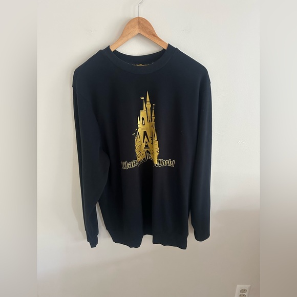 Disney parks black gold castle crew neck lounge soft sweater size large - Picture 1 of 5